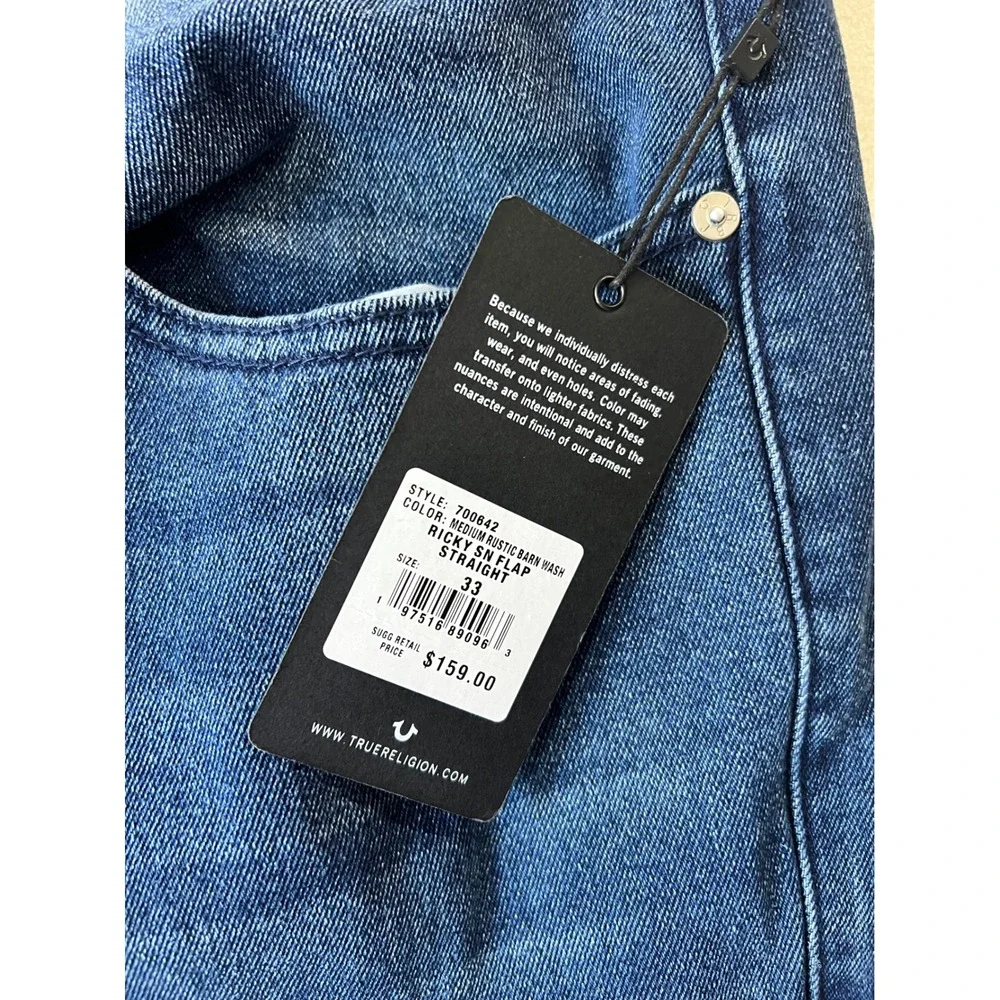 True Religion Ricky‎ Relaxed Straight Jeans Medium Rustic Barn Wash W33 L34 Y2K